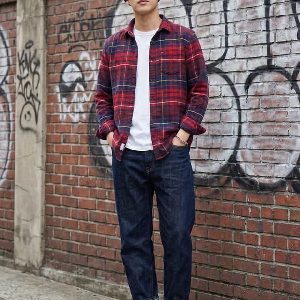 타미힐피거 데님 체크 겨울 긴팔 셔츠