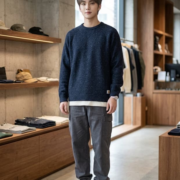 칼하트 WIP 앵글리스틱 스웨터 네이비