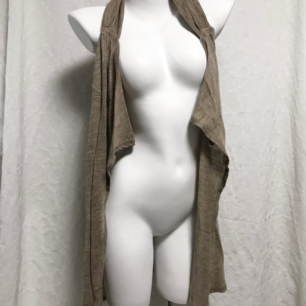 빈티지 y2k 그런지 언발 셔링 린넨 니트 롱 베스트 가디건