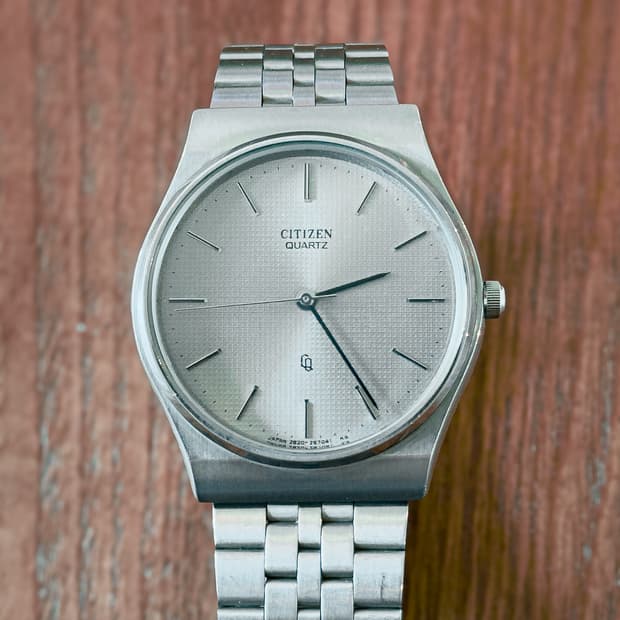 빈티지 시티즌 CQ 와플 다이얼 실버 쿼츠 쇼와 레트로