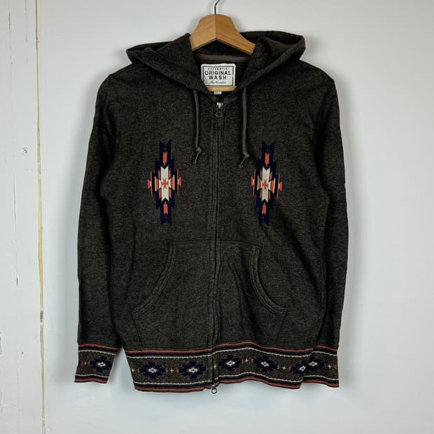 Authentic Original Wash 패턴 후드 집업 S