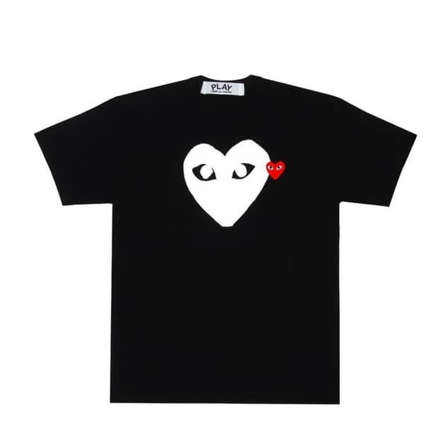 플레이 꼼데가르송 레드 하트 프린트 하트 티셔츠 블랙