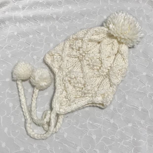 빈티지 니혼진 모리 폼폼이 방울 니트 비니 모자