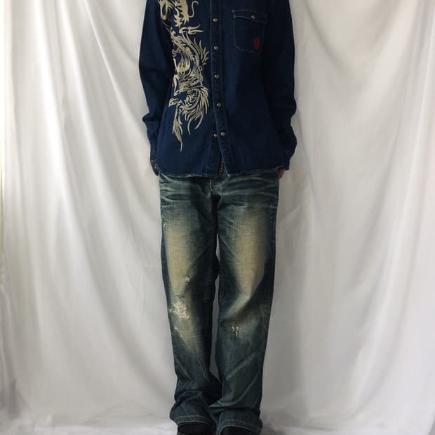 Dragon printing denim shirt