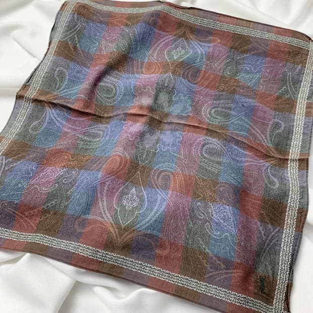 [정품] YSL 입생로랑 체크패턴 빈티지 쁘띠스카프 손수건