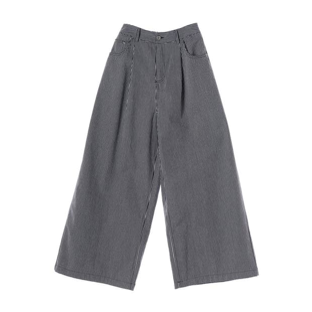 THUS 스트라이프 하이웨스트 와이드 팬츠