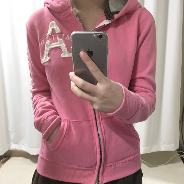 아베크롬비 딸기우유 핑크 딱붙 후드집업