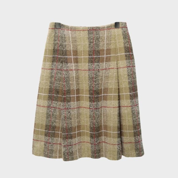 막스마라 울 혼방 체크 미디 플리츠 스커트 64003