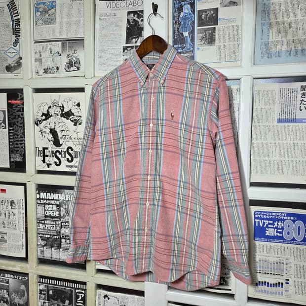 폴로 핑크 스카이블루 타탄체크 셔츠