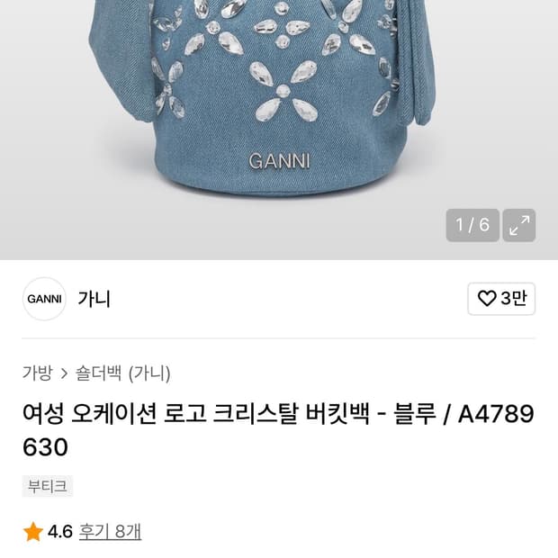 GANNI 가니 오케이션 로고 크리스탈 버킷백
