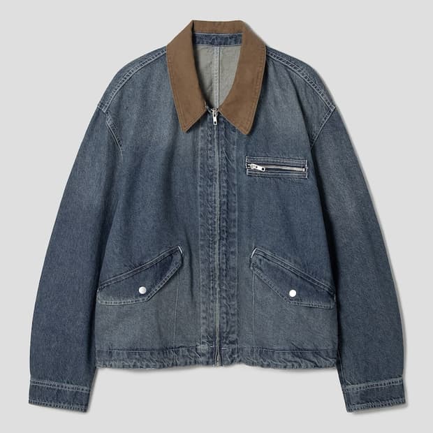 (XL) 카라 배색 집업 워크 데님 자켓 블루 에잇세컨즈