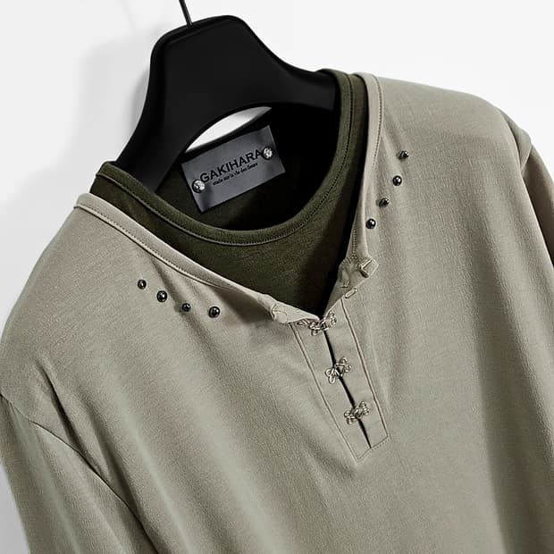 Koga 이브 레이어드 헨리넥 하프 슬리브  (sage green)