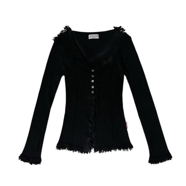 뉴얼린 보헤미안 태슬 니트 가디건 블랙 