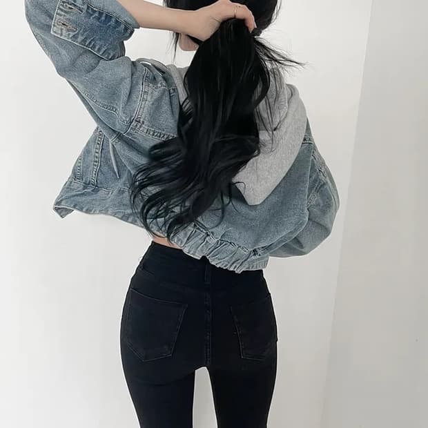 기분 따라 [후드탈부착!] 오버핏 크롭 청자켓