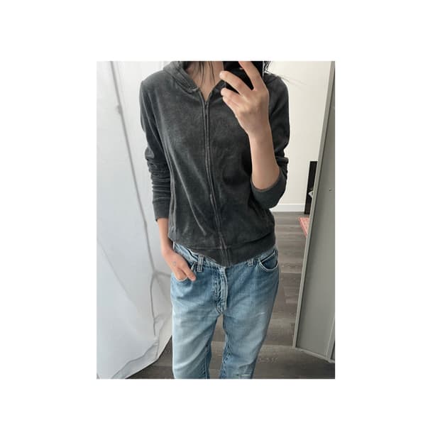 Velour parka uniqlo hood zip up