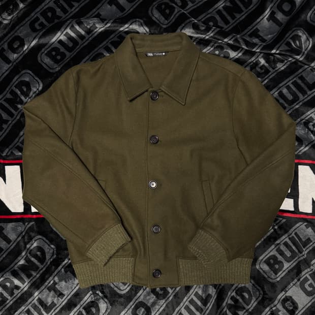 자라 우븐 자켓 윗 포켓 올리브