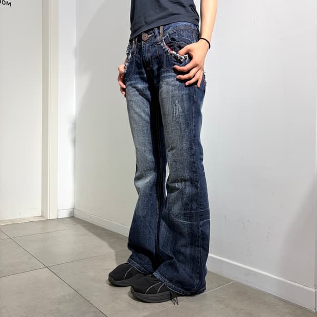 FIAPPER 부츠컷 와이드 펑크 데님 팬츠