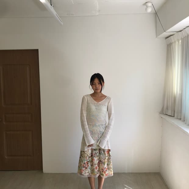 플라워 패턴 빈티지 미디스커트