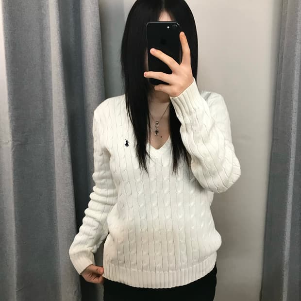 [정품]폴로 랄프로렌 여성 케이블 니트 V넥 꽈배기 스웨터 L