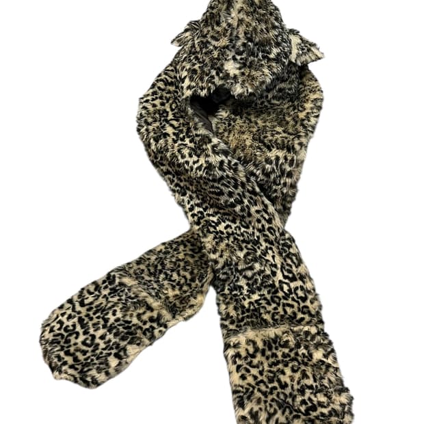 JPN 레오파드 플리스 모자 머플러