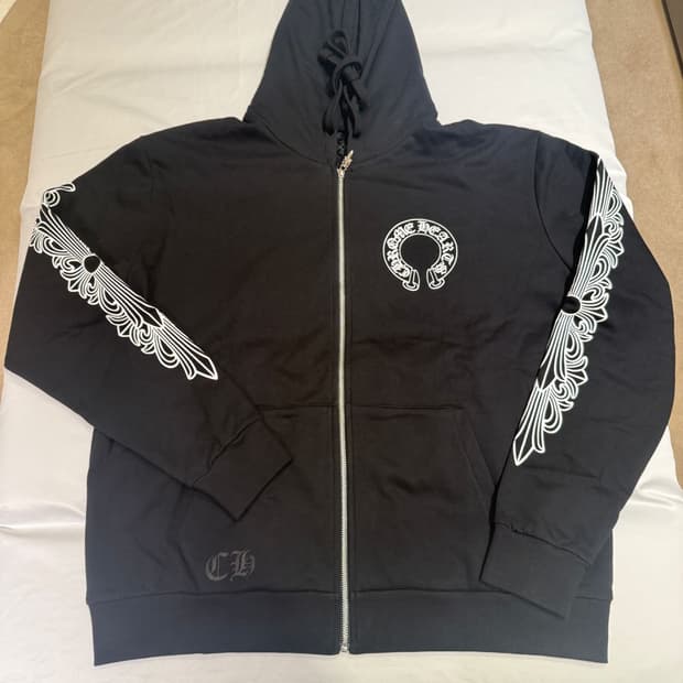 크롬하츠 홀스슈 플로럴 플리스 후디 L