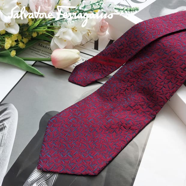 페라가모 실크 버건디 넥타이 9cm A+등급 K723

