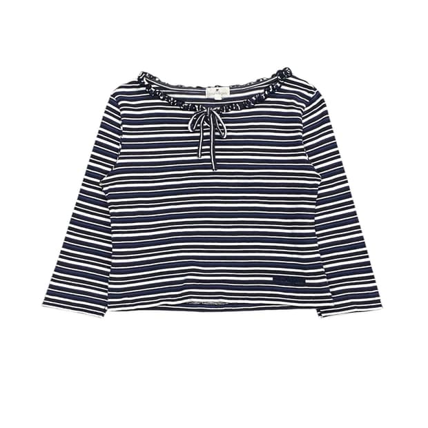 Courreges 프릴리본 디테일 스트라이프 7부 슬리브