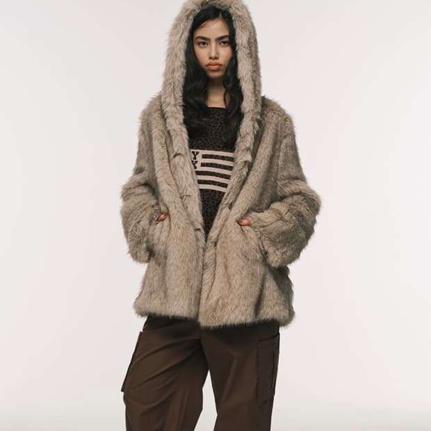 Nyxx hooded fur coat beige 품절템 갸루 시크 퍼