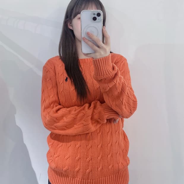 폴로랄프로렌 네이비포니 오렌지 케이블 니트