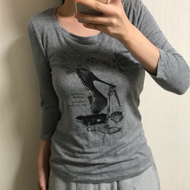 일본빈티지 y2k 프린팅 큐빅 스펭글 디테일 7부 롱슬리브