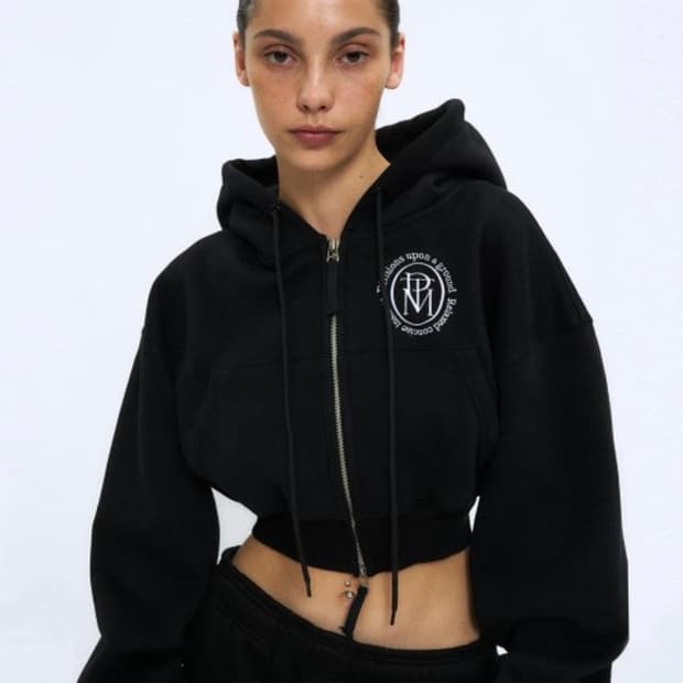 파르티멘토 우먼 클래식 로고 크롭 후디_블랙