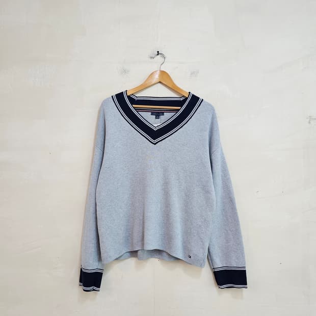 [TOMMY HILFIGER] 타미힐피거 브이넥 코튼니트