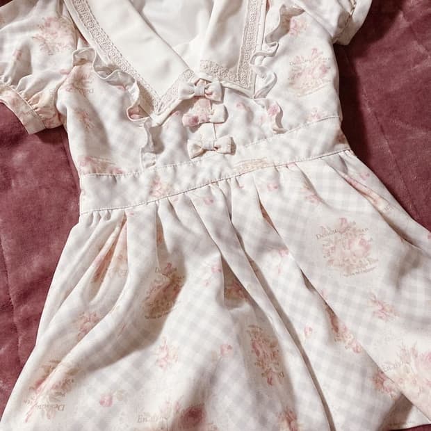 리즈리사 3연리본 딸기우유 플러로럴 원피스 모리걸 히메갸루 라떼갸루