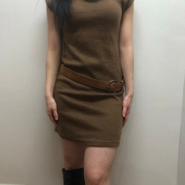 빈티지 브라운 퍼 디테일 원피스