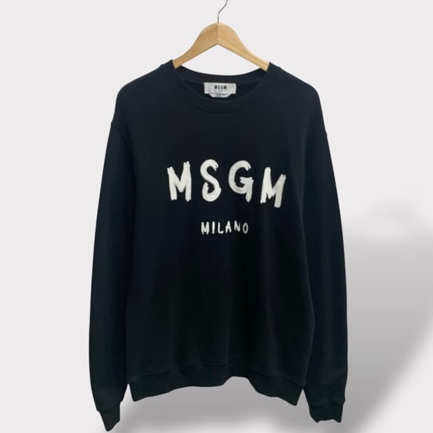 MSGM 브러쉬드 로고 블랙 코튼 스웨트 XL