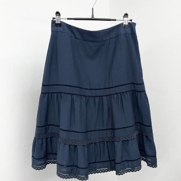 네이비 코지 프릴 캉캉 스커트