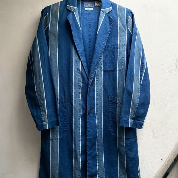 Blue Blue Pure Indigo Striped Shop Coat