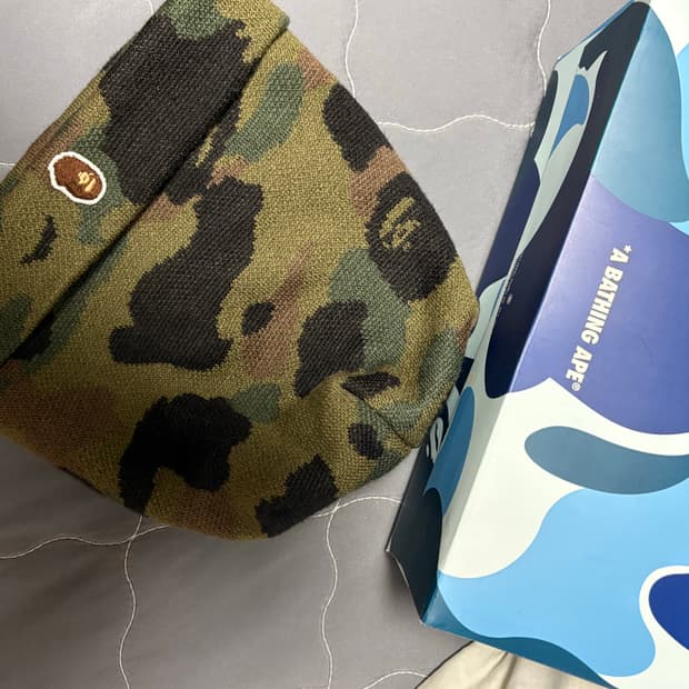 [OS]베이프 1st카모 녹계 사루 로고 비니