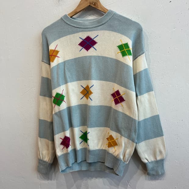 베네통 아가일 코튼 니트 Made in ITALY