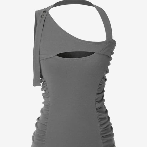 Inegi Curved Shirring Slit Top (taupe)