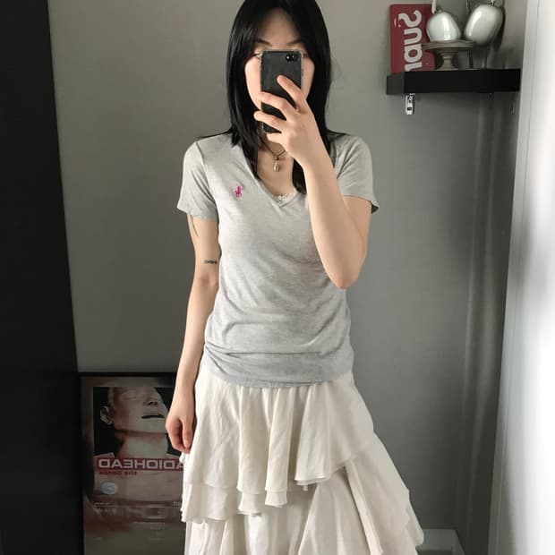 폴로 랄프로렌 포니 로고 브이넥 그레이 반팔티