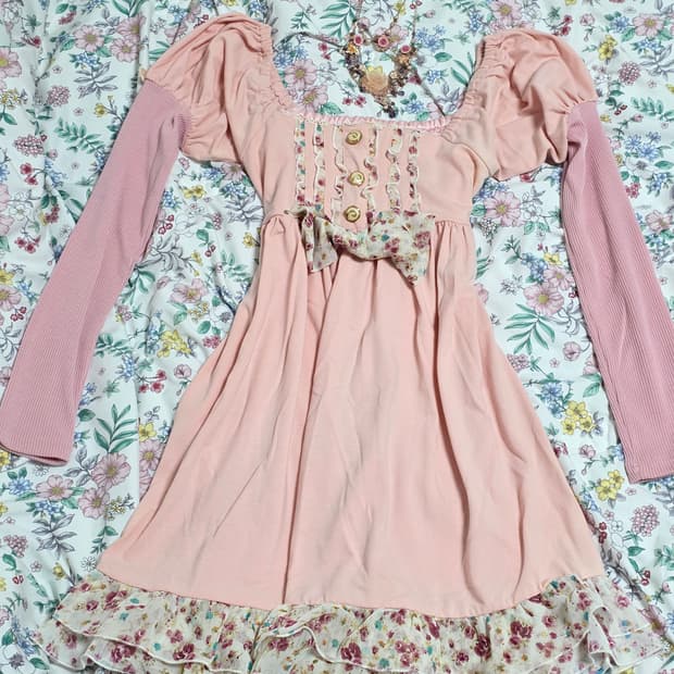 리즈리사 일본빈티지)딸기우유 양산형 핑크히메갸루stc 퍼프 프릴원피스