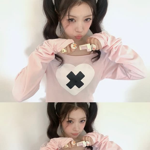 샵페어리 크로스 하트 컷오프 티셔츠 (라이트 핑크)