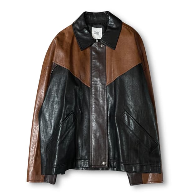 스튜디오톰보이 브라운 투톤 가죽 자켓 F