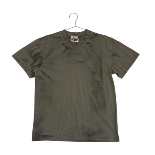 홍콩 빈티지 다스트레스드 데미지 카키 반팔 