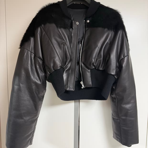 릭오웬스 퍼 인서트 카프 레더 봄버 자켓 50