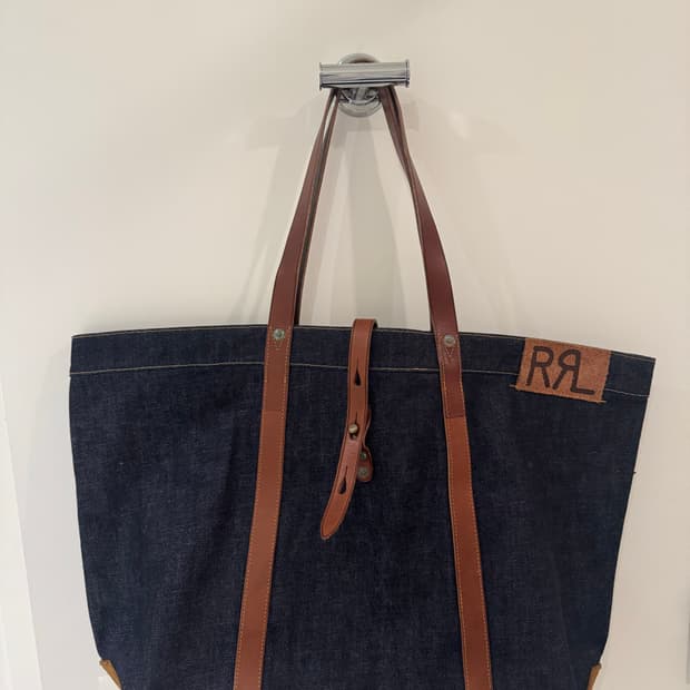 RRL 데님 가죽 토트백