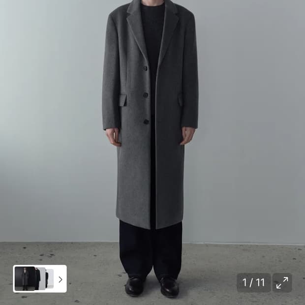 캐시미어 블렌드 대디 숄더 싱글 롱 코트 [미디엄 그레이] M