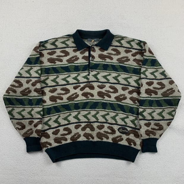 90s 코모도 빈티지 패턴 울 카라 니트