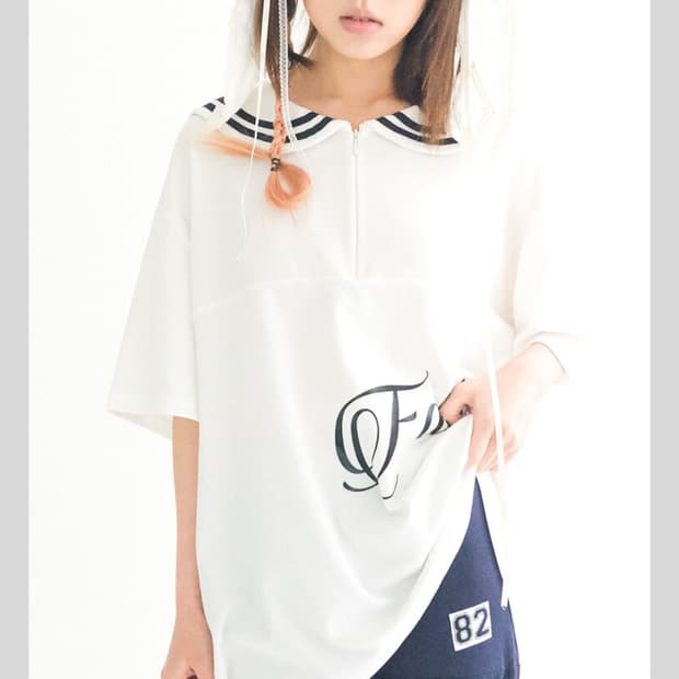 sailor collar mesh loose top